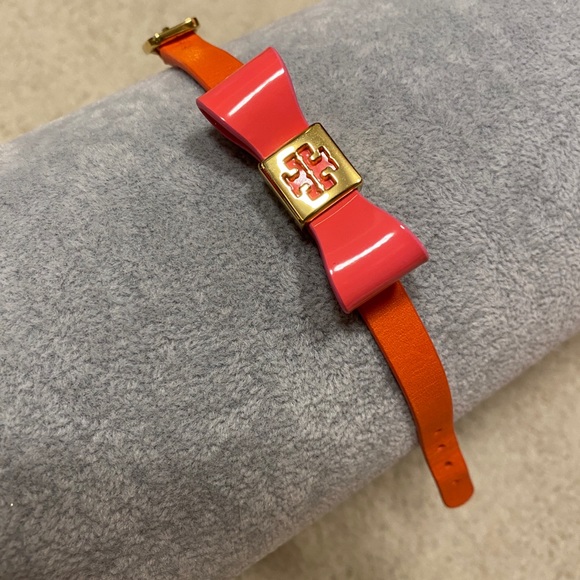 Tory Burch Orange and Pink Bow Bracelet Gold - Picture 1 of 3